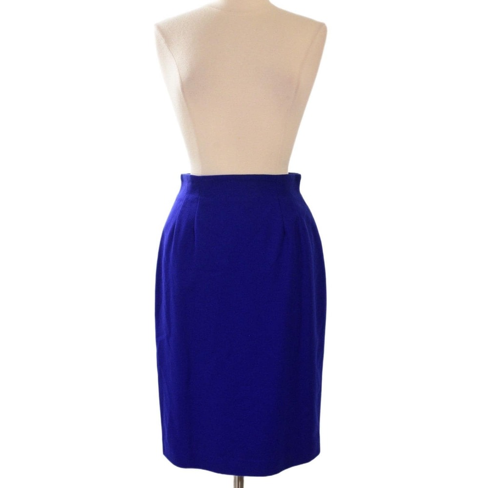 90s Vintage Le Suit Skirt Suit Womens 8 Cobalt Blue Double Breasted Shawl Lapel - Picture 6 of 10